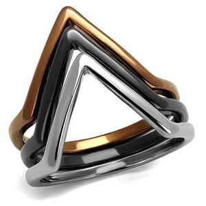WildKlass Stainless Steel Ring Three Tone IP（IP Light Coffee & IP Light Black & High Polished Women-WildKlass Jewelry