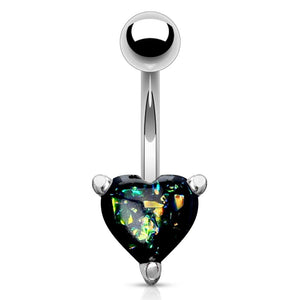 Opal Glitter Heart Prong Set 316L Surgical Steel WildKlass Belly Button Navel Rings-WildKlass Jewelry