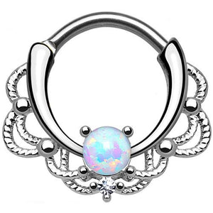 Single Opal White Lacey Septum Clicker 316L Surgical Steel-WildKlass Jewelry