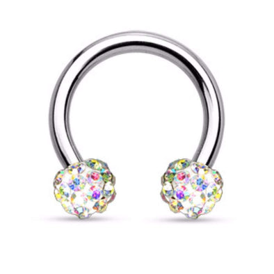 Crystal Paved Ferido Balls 316L Surgical Steel WildKlass Circular Barbell Horseshoe-WildKlass Jewelry