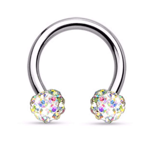 Crystal Paved Ferido Balls 316L Surgical Steel WildKlass Circular Barbell Horseshoe-WildKlass Jewelry