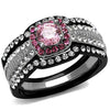 WildKlass Stainless Steel Ring Two-Tone IP Black Women AAA Grade CZ Light Rose-WildKlass Jewelry