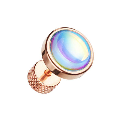 Rose Gold Illuminating Moonstone Steel WildKlass Fake Plug-WildKlass Jewelry