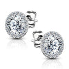 Pair of .925 Sterling Silver WildKlass Stud Earrings/CZ Paved Round with 5mm CZ Center-WildKlass Jewelry
