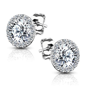 Pair of .925 Sterling Silver WildKlass Stud Earrings/CZ Paved Round with 5mm CZ Center-WildKlass Jewelry
