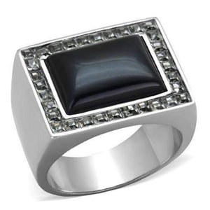 WildKlass Stainless Steel Ring High Polished (no Plating) Men Synthetic Smoked Quartz-WildKlass Jewelry