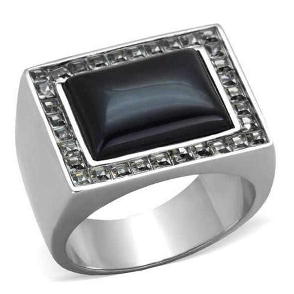 WildKlass Stainless Steel Ring High Polished (no Plating) Men Synthetic Smoked Quartz-WildKlass Jewelry
