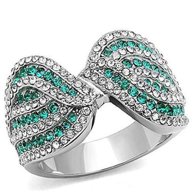 WildKlass Stainless Steel Ring High Polished Women Top Grade Crystal Emerald-WildKlass Jewelry