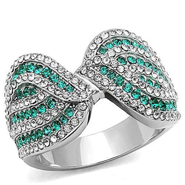 WildKlass Stainless Steel Ring High Polished Women Top Grade Crystal Emerald-WildKlass Jewelry