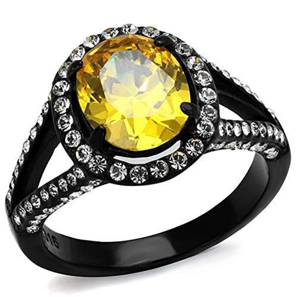 WildKlass Stainless Steel Ring IP Black Women AAA Grade CZ Topaz-WildKlass Jewelry