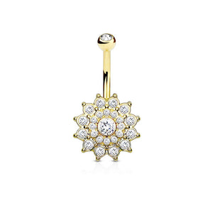Crystal Paved Dahlia 316L Surgical Steel WildKlass Belly Button Navel Rings-WildKlass Jewelry