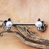 316L Stainless Steel Pearl Spotted Cat WildKlass Nipple Bar-WildKlass Jewelry
