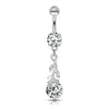 Gemmed Leafs with Large Round CZ Dangle 316L Surgical Steel WildKlass Belly Button Navel Rings-WildKlass Jewelry