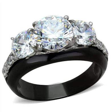 WildKlass Stainless Steel Ring Two-Tone IP Black Women AAA Grade CZ Clear-WildKlass Jewelry