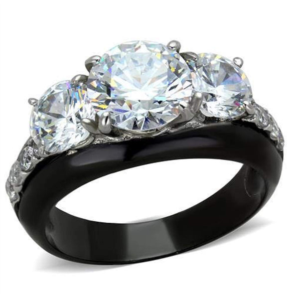 WildKlass Stainless Steel Ring Two-Tone IP Black Women AAA Grade CZ Clear-WildKlass Jewelry
