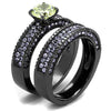 WildKlass Stainless Steel Ring IP Light Black (IP Gun) Women AAA Grade CZ Apple Green Color-WildKlass Jewelry