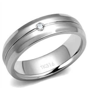 WildKlass Stainless Steel Ring High Polished Men AAA Grade CZ Clear-WildKlass Jewelry