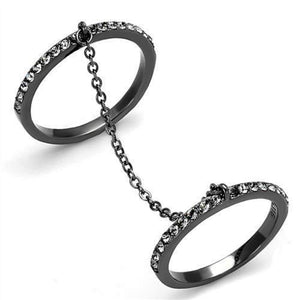 WildKlass Stainless Steel Ring IP Light Black (IP Gun) Women Top Grade Crystal Jet-WildKlass Jewelry