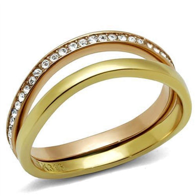 WildKlass Stainless Steel Ring IP Gold & IP Rose Gold Women Top Grade Crystal Clear-WildKlass Jewelry