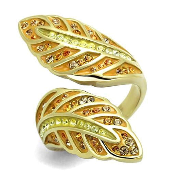 WildKlass Stainless Steel Ring IP Gold Women Top Grade Crystal Multi Color-WildKlass Jewelry