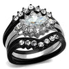 WildKlass Stainless Steel Ring Two-Tone IP Black Women AAA Grade CZ Clear-WildKlass Jewelry