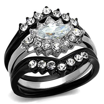 WildKlass Stainless Steel Ring Two-Tone IP Black Women AAA Grade CZ Clear-WildKlass Jewelry