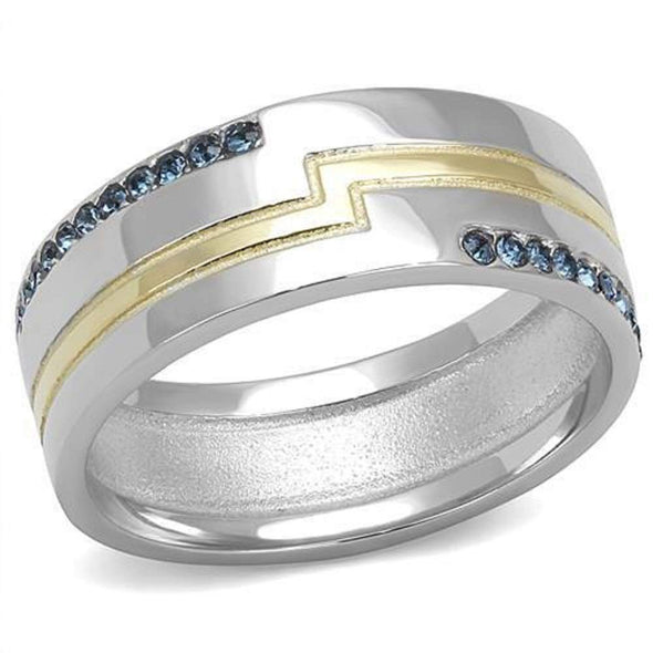 WildKlass Stainless Steel Ring Two-Tone IP Gold Men Top Grade Crystal Montana-WildKlass Jewelry
