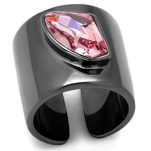 WildKlass Stainless Steel Ring IP Light Black (IP Gun) Women Top Grade Crystal Light Rose-WildKlass Jewelry