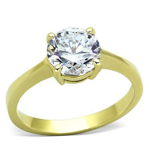 WildKlass Stainless Steel Solitaire Ring IP Gold Women AAA Grade CZ Clear-WildKlass Jewelry