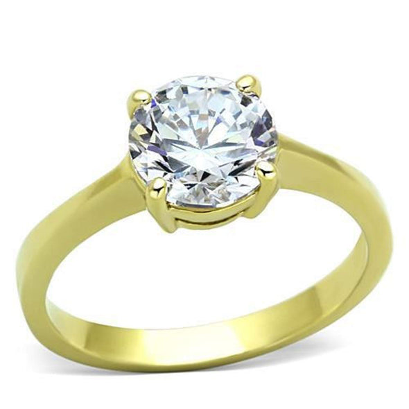 WildKlass Stainless Steel Solitaire Ring IP Gold Women AAA Grade CZ Clear-WildKlass Jewelry