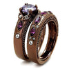 WildKlass Stainless Steel Ring IP Coffee Light Women AAA Grade CZ Amethyst-WildKlass Jewelry