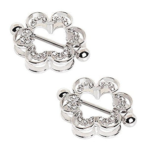 316L Stainless Steel Clear CZ Flower Double Tier WildKlass Nipple Ring-WildKlass Jewelry