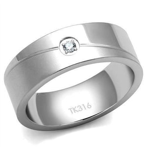 WildKlass Stainless Steel Ring High Polished Men AAA Grade CZ Clear-WildKlass Jewelry