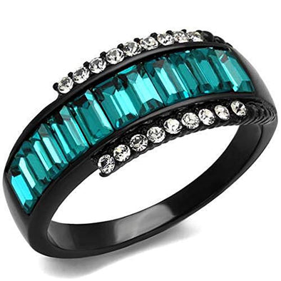 WildKlass Stainless Steel Ring IP Black Women Top Grade Crystal Blue Zircon-WildKlass Jewelry
