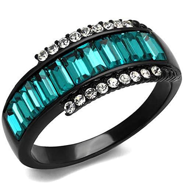 WildKlass Stainless Steel Ring IP Black Women Top Grade Crystal Blue Zircon-WildKlass Jewelry