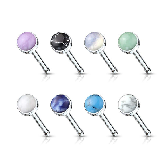 WILDKLASS 8 pcs Value Pack Semi Precious Stone Set 316L Surgical Steel Nose Bone Stud Rings-WildKlass Jewelry