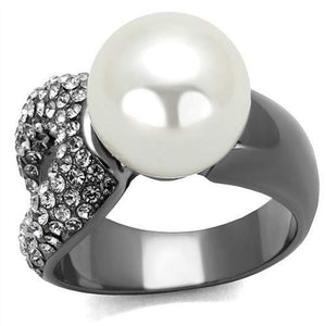 WildKlass Stainless Steel Ring IP Light Black (IP Gun) Women Synthetic White-WildKlass Jewelry