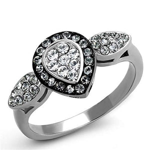 WildKlass Stainless Steel Ring Two-Tone IP Black Women Top Grade Crystal Black Diamond-WildKlass Jewelry