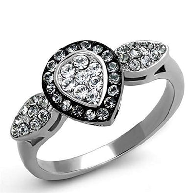 WildKlass Stainless Steel Ring Two-Tone IP Black Women Top Grade Crystal Black Diamond-WildKlass Jewelry