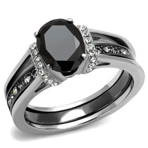 WildKlass Stainless Steel Ring Two-Tone IP Black Women Synthetic Jet-WildKlass Jewelry