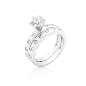 WildKlass Bezel Set Round Cut Bridal Ring Set-WildKlass Jewelry