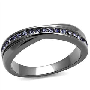 WildKlass Stainless Steel Ring IP Light Black (IP Gun) Women Top Grade Crystal Tanzanite-WildKlass Jewelry