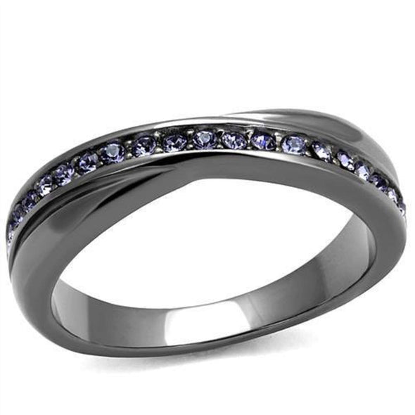 WildKlass Stainless Steel Ring IP Light Black (IP Gun) Women Top Grade Crystal Tanzanite-WildKlass Jewelry