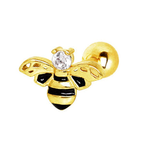 Yellow Gold Plated Jeweled Bumblebee WildKlass Cartilage Earring-WildKlass Jewelry