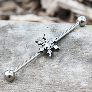 316L Stainless Steel Snowflake WildKlass Industrial Barbell-WildKlass Jewelry