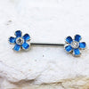 316L Stainless Steel Jeweled Teal Blue Flower WildKlass Nipple Bar-WildKlass Jewelry