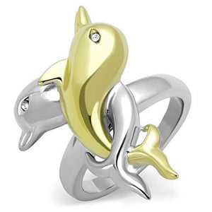 WildKlass Stainless Steel Ring Penguin Two-Tone IP Gold Women Top Grade Crystal Clear-WildKlass Jewelry