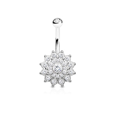 Crystal Paved Dahlia 316L Surgical Steel WildKlass Belly Button Navel Rings-WildKlass Jewelry