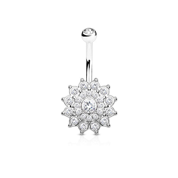 Crystal Paved Dahlia 316L Surgical Steel WildKlass Belly Button Navel Rings-WildKlass Jewelry