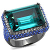 WildKlass Stainless Steel Ring IP Light Black (IP Gun) Women Top Grade Crystal Blue Zircon-WildKlass Jewelry